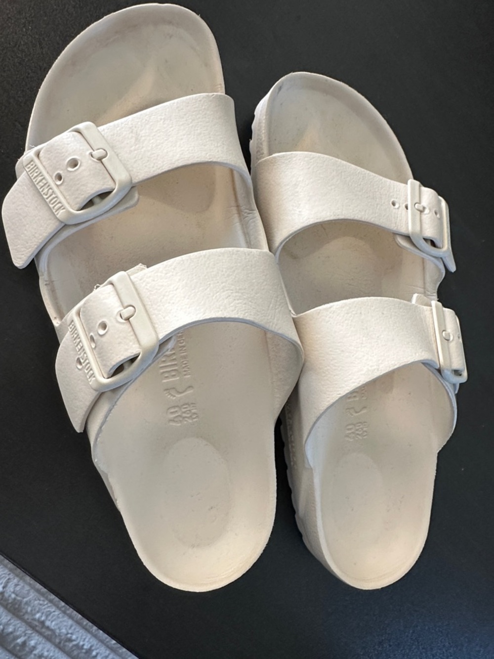 Birkenstock White Double-Strap Buckle Slides